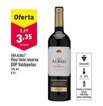 ALDI Viña albali vino tinto reserva dop valdepeñas oferta