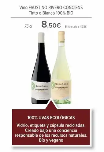 Carrefour Vino faustino rivero conciens tinto o blanco 100% bio oferta