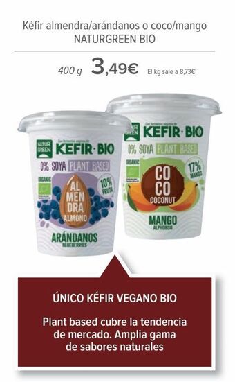 Carrefour Kéfir almendra/arándanos o coco/mango naturgreen bio oferta