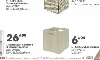 GiFi 6€ €99 l-cesta cubox madera ref. 591193 l. 31 cm oferta