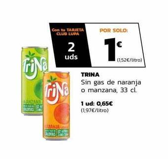 Supermercados Lupa Trina sin gas de naranja o manzana oferta