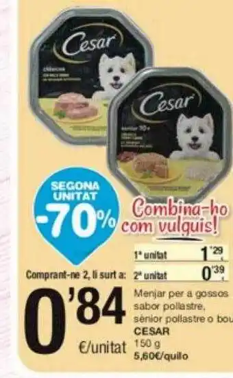 SPAR Fragadis Segona unitat -70% menjar per a gossos sabor pollastre sènior pollastre o bou cesar oferta
