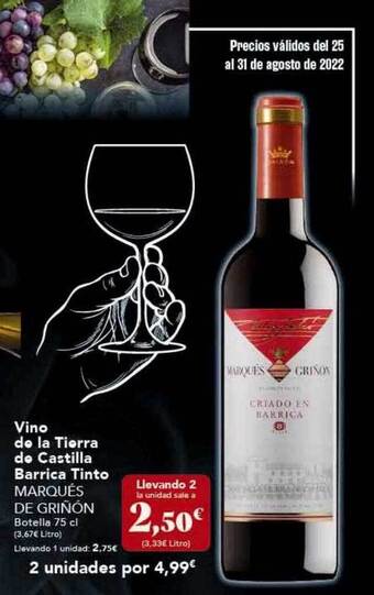 Gadis Vino de la tierra de castilla barrica tinto marqués de griñón oferta