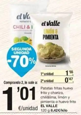 SPAR Segunda unidad -70% patatas fritas huevo frito y chorizo chili&lima limón y pimienta o huevo frito el valle oferta