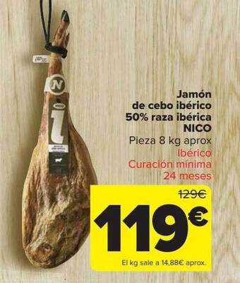 Carrefour Jamón de cebo ibérico 50% raza ibérica nico oferta
