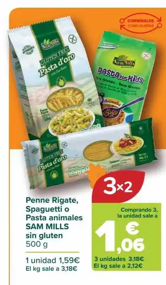 Carrefour Penne rigate, spaguetti o pasta animales sam mills sin gluten oferta