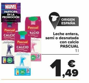 Carrefour Leche entera semi o desnatada con calcio pascual oferta