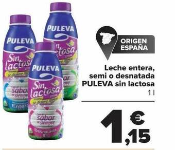 Carrefour Leche entera semi o desnatada puleva sin lactosa oferta
