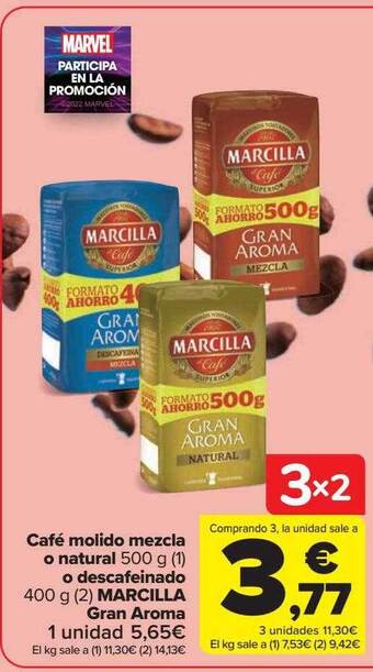 Carrefour Café molido mezcla o natural o descafeinado marcilla gran aroma oferta