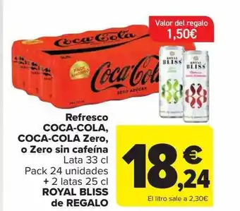 Carrefour Refresco coca-cola coca-cola zero o zero sin cafeína oferta