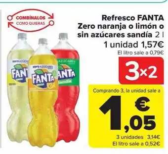 Refresco fanta zero naranja o limón o sin azúcares sandía