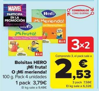 Carrefour Bolsitas hero ¡mi fruta! o ¡mi merienda! oferta