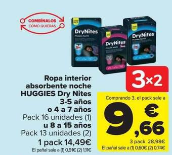 Carrefour Ropa interior absorbente noche huggies dry nites oferta