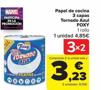 Carrefour Papel de cocina 3 capas tornado azul foxy oferta