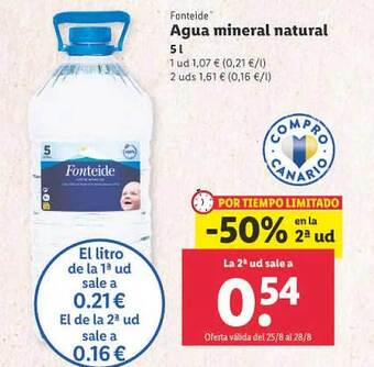 Lidl -50% en la 2a ud fonteide agua mineral natural oferta