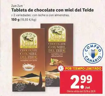 Lidl Zum zum tableta de chocolate con miel del teide oferta