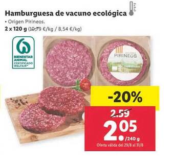 Lidl Hamburguesa de vacuno ecológica oferta
