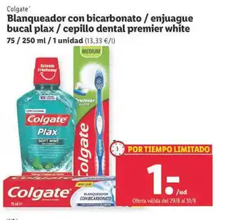 Lidl Colgate blanqueador con bicarbonato enjuague bucal plax cepillo dental premier white oferta