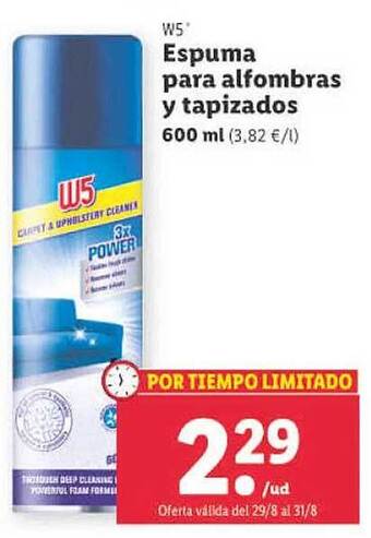 Lidl W5 espuma para alfombras y tapizados oferta
