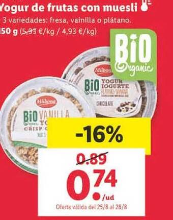 Lidl Yogur de frutas con muesli oferta