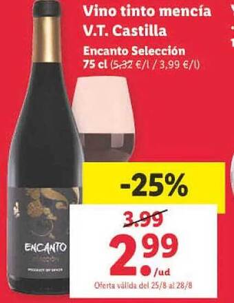 Lidl Vino tinto mencía v.t. castilla encanto selección oferta