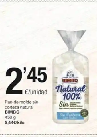 SPAR Pan de molde sin corteza natural bimbo oferta