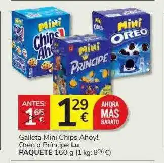 Supermercados Charter Galleta mini chips ahoy! oreo o principe lu oferta