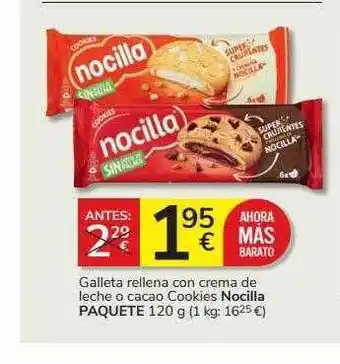 Supermercados Charter Galleta rellena con crema de leche o cacao cookies nocilla oferta