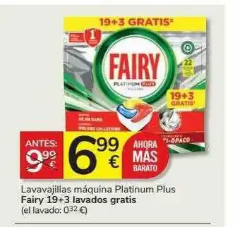 Supermercados Charter Lavavajillas máquina platinum plus fairy 19+3 lavados gratis oferta
