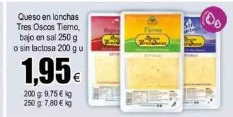FROIZ Queso en lonchas tres oscos tierno bajo en sal o sin lactosa oferta