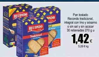 FROIZ Pan tostado recondo tradicional integral con lino y sésamo o sin sal y sin azúcar 30 rebanadas oferta