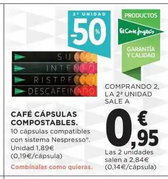 Hipercor 2a unidad -50% café cápsulas compostables oferta