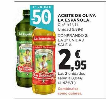 Hipercor 2a unidad -50% aceite de oliva la española oferta