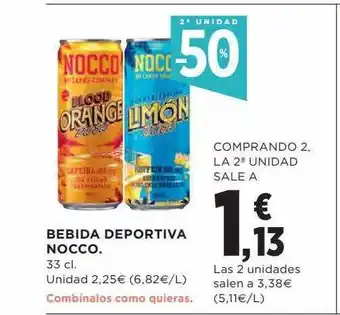 Hipercor 2a unidad -50% bebida deportiva nocco oferta