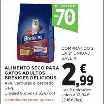 Hipercor 2a unidad -70% alimento seco para gatos adultos brekkies delicious oferta