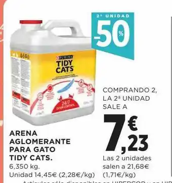 Hipercor 2a unidad -50% arena aglomerante para gato tidy cats oferta