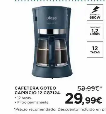 Hipercor Cafetera goteo capricio 12 cg7124 oferta