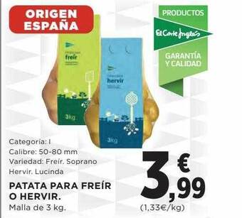 Hipercor Patata para freír o hervir oferta