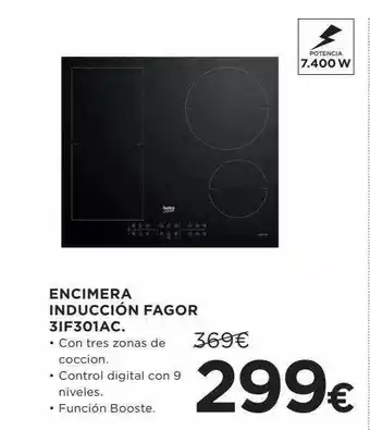 Hipercor Encimera inducción fagor 3if301ac oferta
