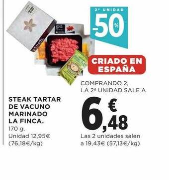 Hipercor 2a unidad -50% steak tartar de vacuno marinado la finca oferta