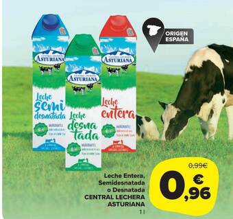 Carrefour Market Leche entera semidesnatada o desnatada central lechera asturiana oferta