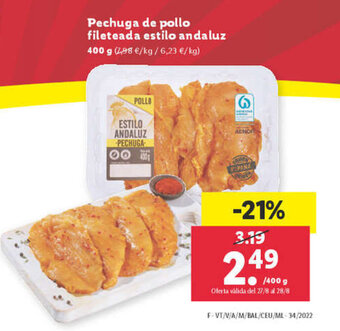 Lidl Pechuga de pollo fileteada estilo andaluz oferta