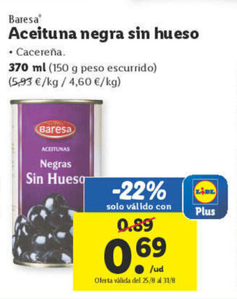 Lidl BARESA aceituna negra sin hueso oferta