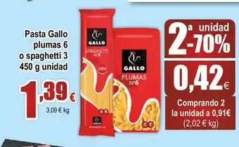 FROIZ Pasta Gallo Plumas 6 o Spaghetti 3 450g Unidad oferta