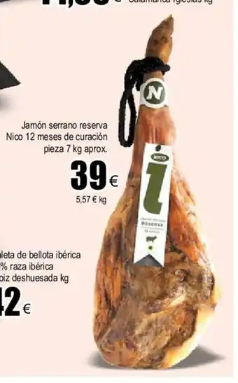 FROIZ Jamón Serrano Reserva Nico 12 Meses de Curación Pieza 7kg oferta