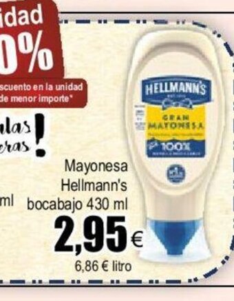 FROIZ Mayonesa Hellmann's Bocabajo 430ml oferta