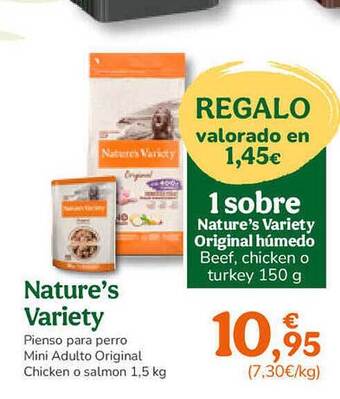 TiendAnimal Nature's variety pienso para perro mini adulto original chicken o salmon oferta