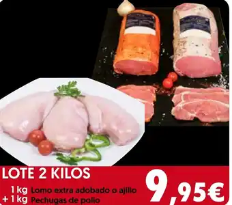 Hiper Usera Lomo extra adobado o ajillo 1kg + Pechugas de pollo 1kg oferta