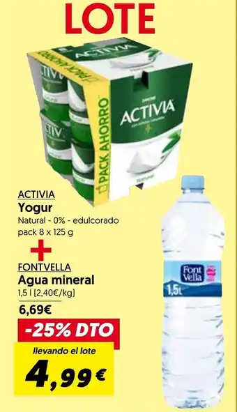 Hiper Usera Danone Activia Yogur 8 x 125g + Fontvella Agua mineral 1,5L oferta