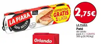 Hiper Usera La Piara Paté pack 3 + 1 Gratis 300g oferta